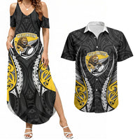 Wellington 2026 Rugby Custom Couples Matching Summer Maxi Dress and Hawaiian Shirt NZ Maori Silver Fern LT14 Black - Polynesian Pride