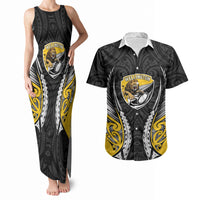 Wellington 2026 Rugby Custom Couples Matching Tank Maxi Dress and Hawaiian Shirt NZ Maori Silver Fern LT14 Black - Polynesian Pride