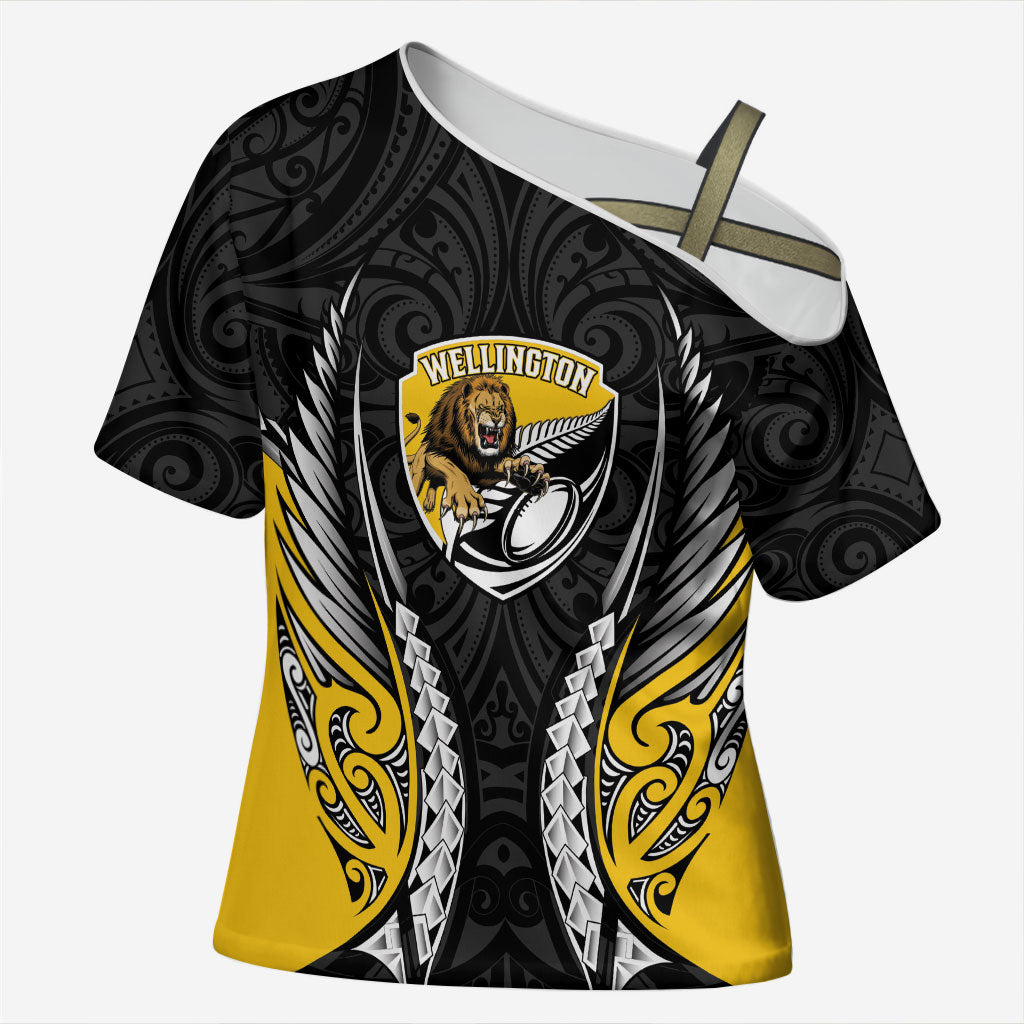 Wellington 2026 Rugby Custom Cross Shoulder Shirt NZ Maori Silver Fern LT14 Female Black - Polynesian Pride