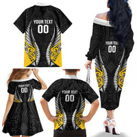 Wellington 2026 Rugby Custom Family Matching Off The Shoulder Long Sleeve Dress and Hawaiian Shirt NZ Maori Silver Fern