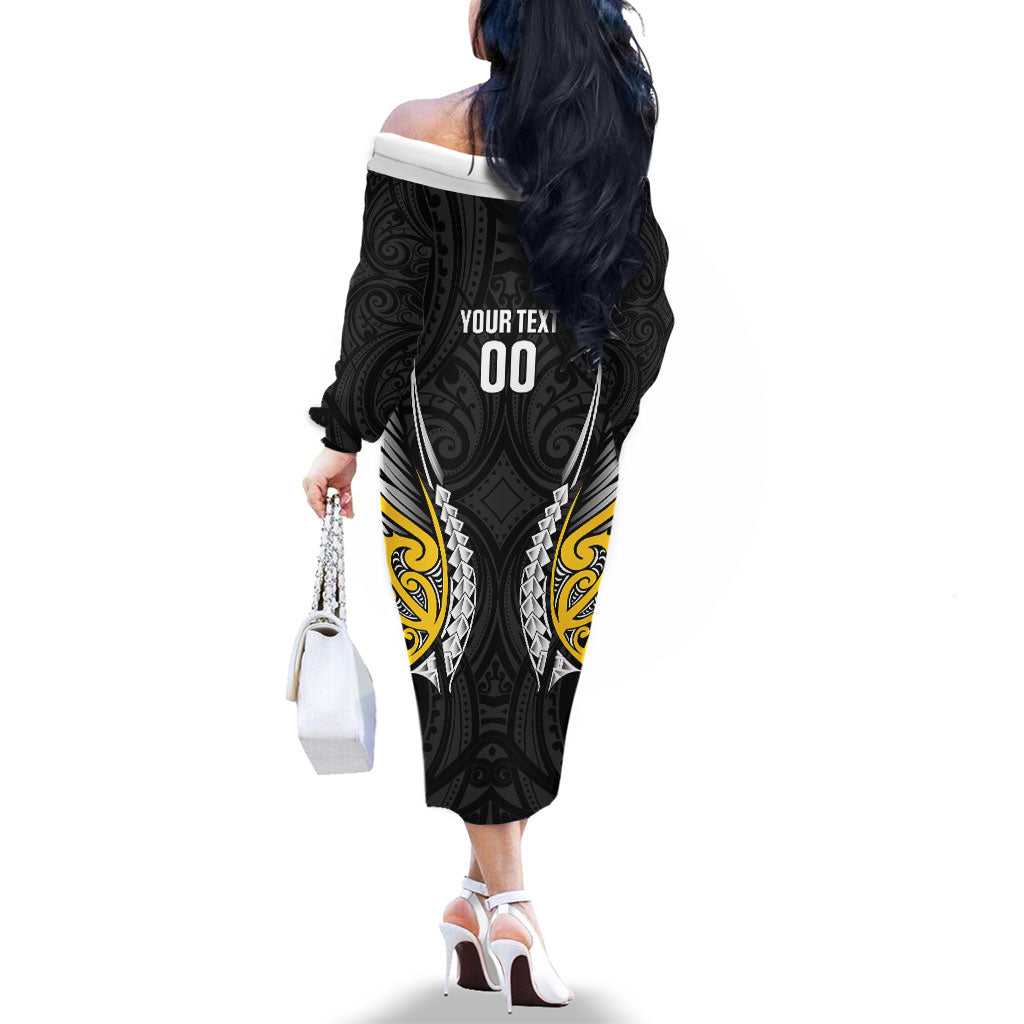 Wellington 2026 Rugby Custom Family Matching Off The Shoulder Long Sleeve Dress and Hawaiian Shirt NZ Maori Silver Fern