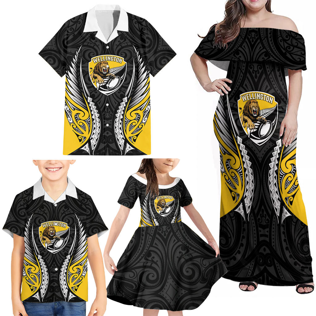 Wellington 2026 Rugby Custom Family Matching Off Shoulder Maxi Dress and Hawaiian Shirt NZ Maori Silver Fern