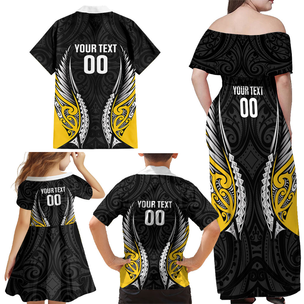 Wellington 2026 Rugby Custom Family Matching Off Shoulder Maxi Dress and Hawaiian Shirt NZ Maori Silver Fern