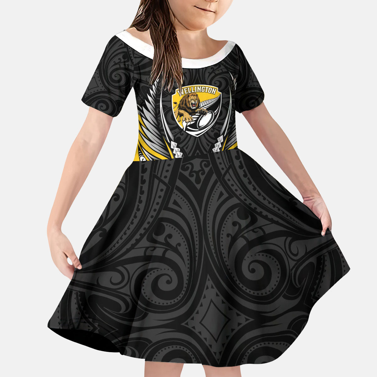 Wellington 2026 Rugby Custom Kid Short Sleeve Dress NZ Maori Silver Fern