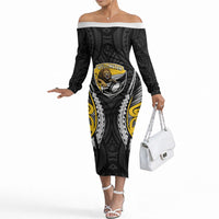 Wellington 2026 Rugby Custom Off The Shoulder Long Sleeve Dress NZ Maori Silver Fern LT14 Women Black - Polynesian Pride