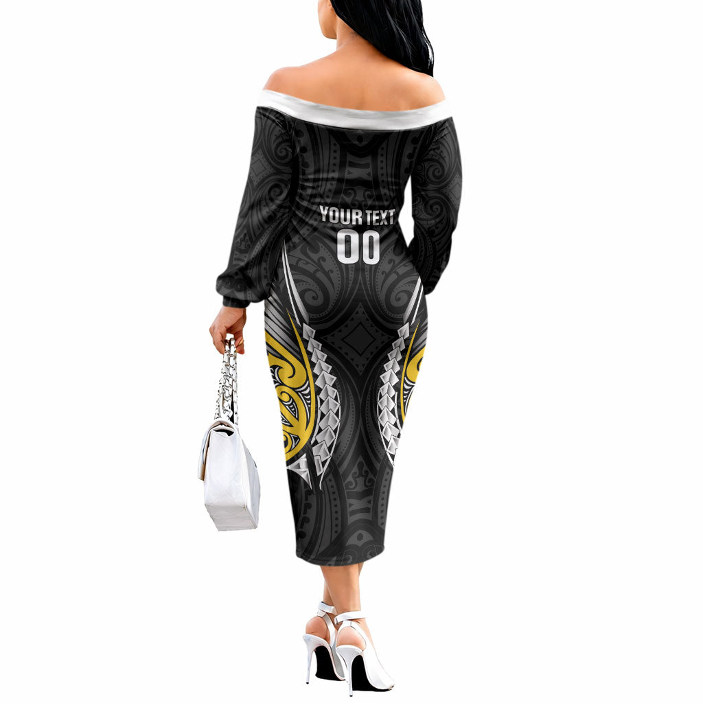 Wellington 2026 Rugby Custom Off The Shoulder Long Sleeve Dress NZ Maori Silver Fern LT14 - Polynesian Pride