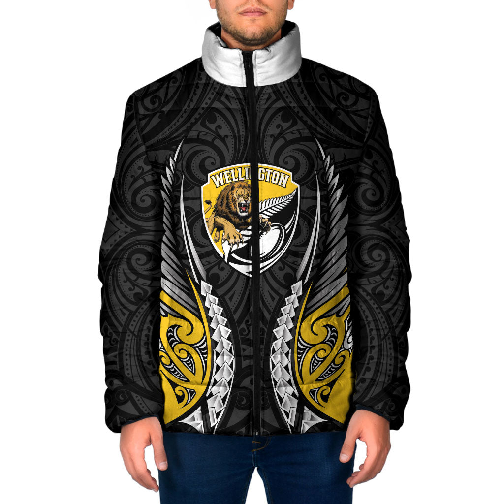 Wellington 2026 Rugby Custom Padded Jacket NZ Maori Silver Fern LT14 Men Black - Polynesian Pride