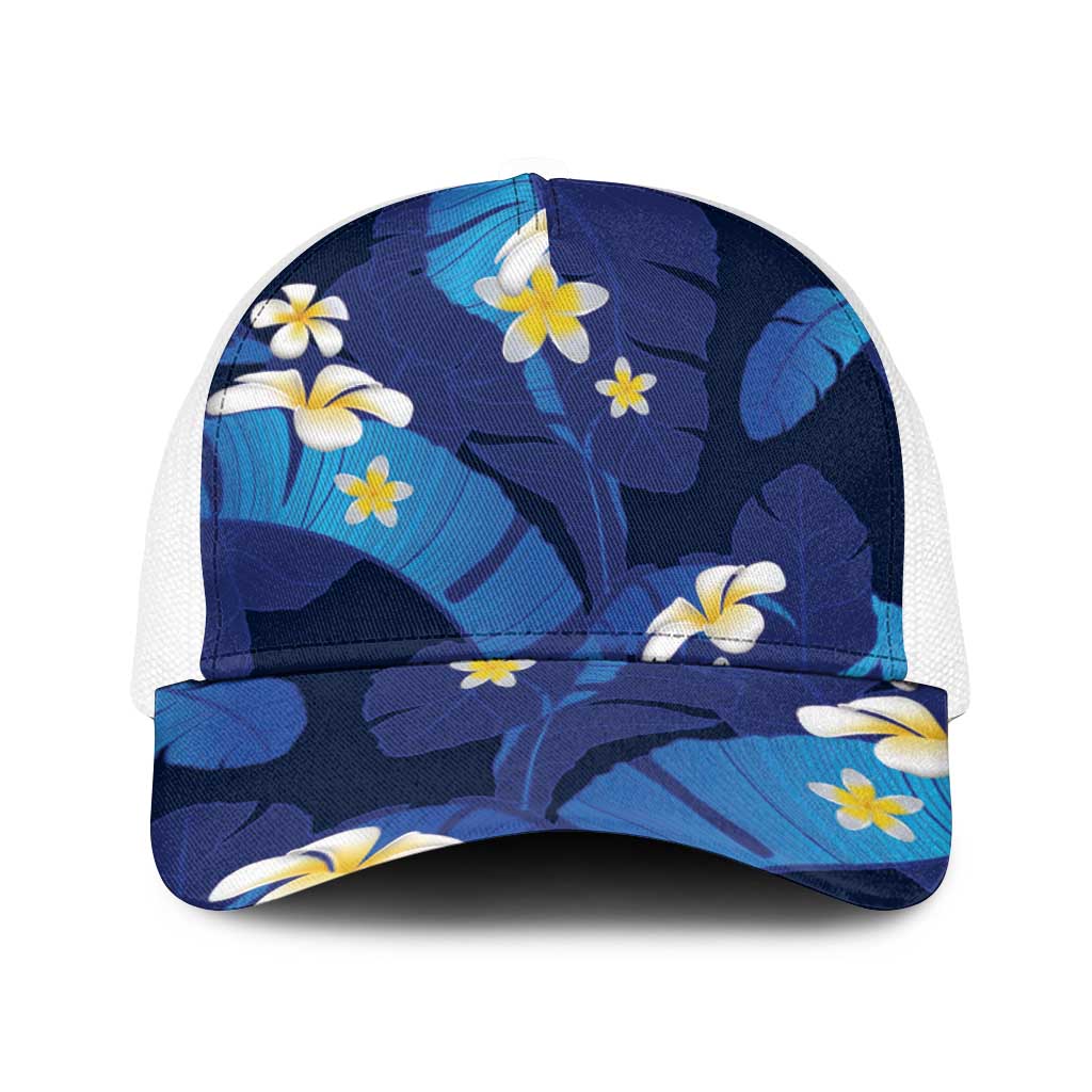 Teal Purple Banana Leaf Hawaii Baseball Net Cap Lau Maia Plumeria Tropical Summer Vibes LT14 One Size White Teal Purple - Polynesian Pride