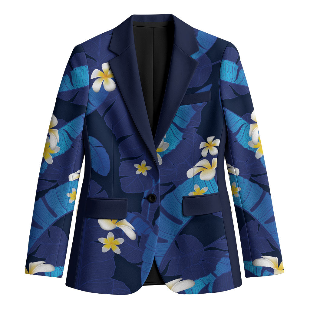 Teal Purple Banana Leaf Hawaii Blazer Lau Maia Plumeria Tropical Summer Vibes