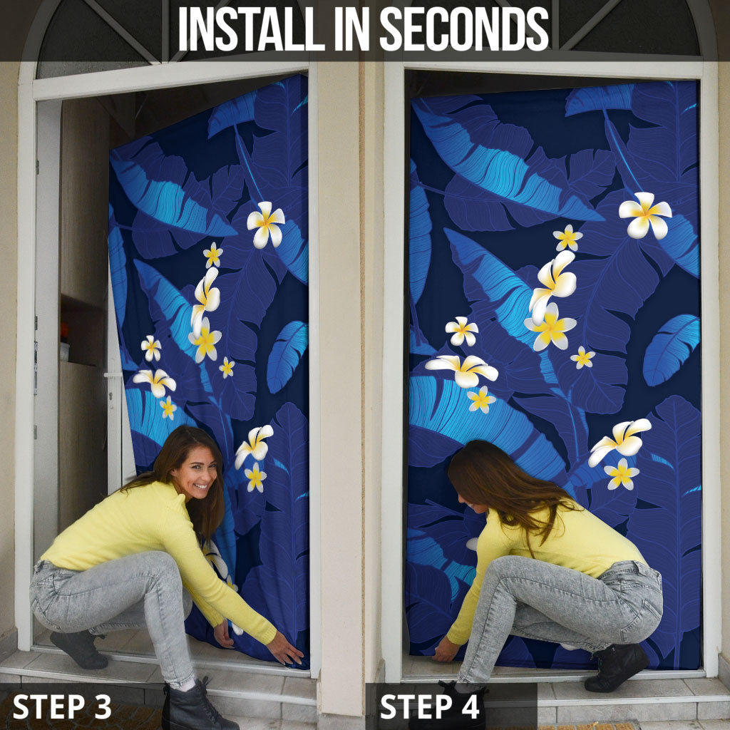 Teal Purple Banana Leaf Hawaii Door Cover Lau Maia Plumeria Tropical Summer Vibes