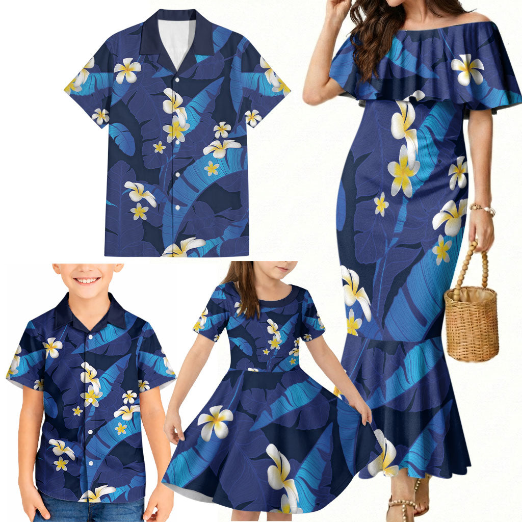 Teal Purple Banana Leaf Hawaii Family Matching Mermaid Dress and Hawaiian Shirt Lau Maia Plumeria Tropical Summer Vibes LT14 - Polynesian Pride