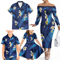 Teal Purple Banana Leaf Hawaii Family Matching Off The Shoulder Long Sleeve Dress and Hawaiian Shirt Lau Maia Plumeria Tropical Summer Vibes LT14 - Polynesian Pride