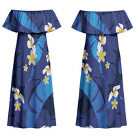 Teal Purple Banana Leaf Hawaii Family Matching Off Shoulder Maxi Dress and Hawaiian Shirt Lau Maia Plumeria Tropical Summer Vibes