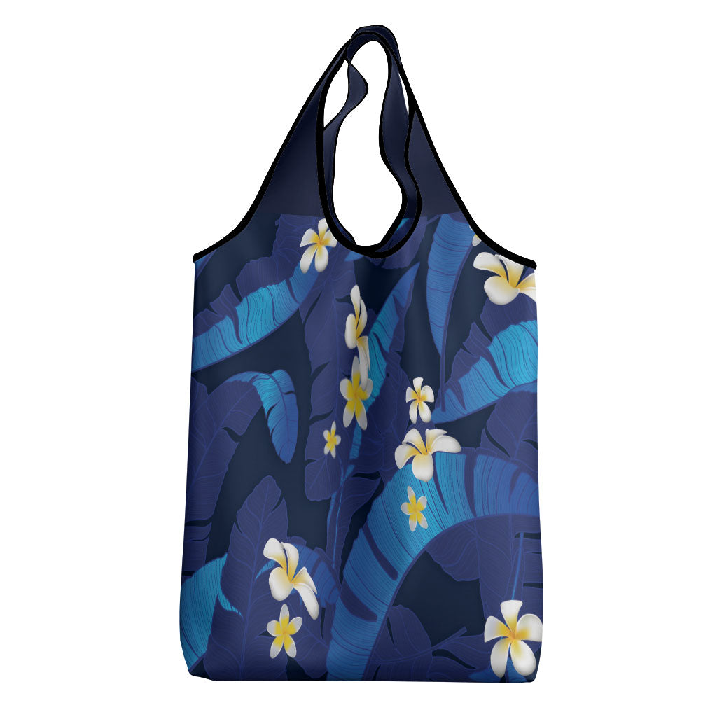 Teal Purple Banana Leaf Hawaii Grocery Bag Lau Maia Plumeria Tropical Summer Vibes