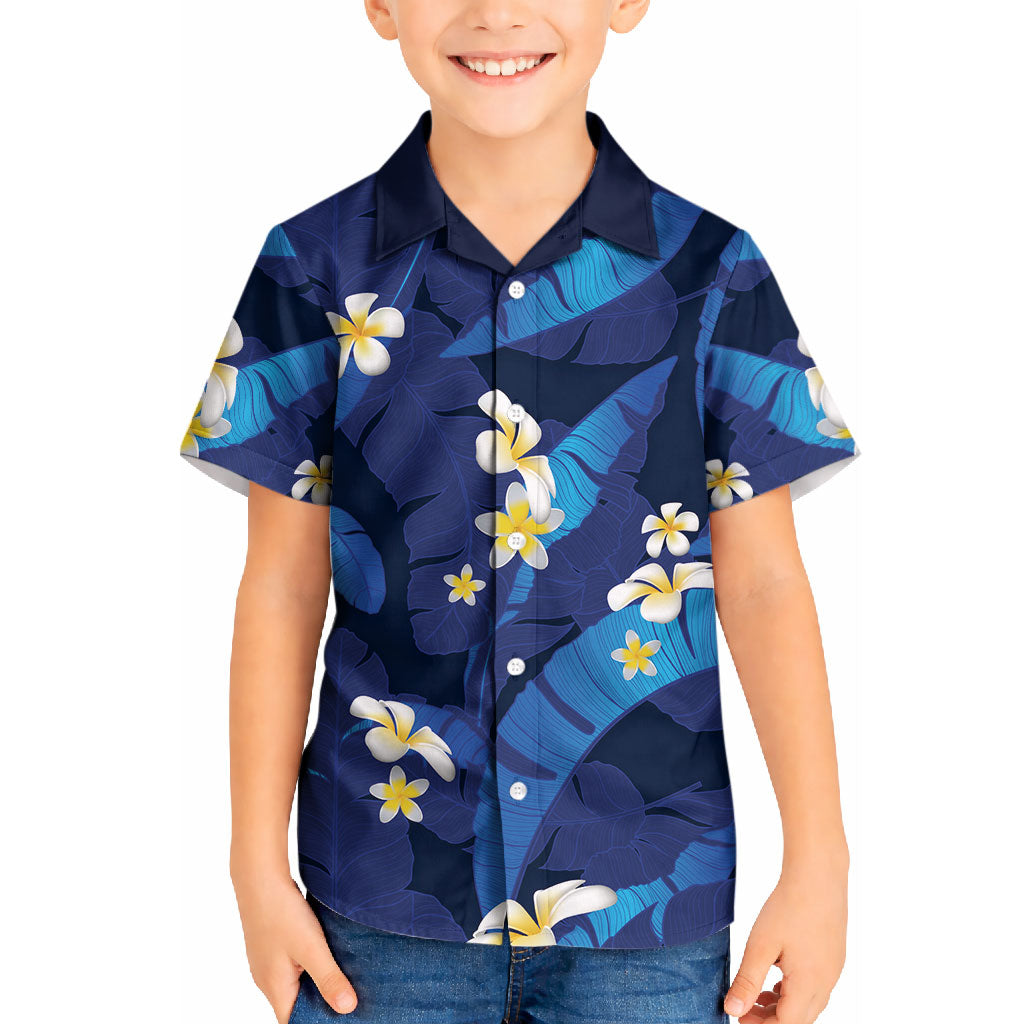 Teal Purple Banana Leaf Hawaii Kid Hawaiian Shirt Lau Maia Plumeria Tropical Summer Vibes LT14 Kid Teal Purple - Polynesian Pride