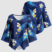 Teal Purple Banana Leaf Hawaii Kimono Sleeve Blouse Lau Maia Plumeria Tropical Summer Vibes