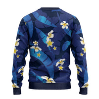 Teal Purple Banana Leaf Hawaii Ugly Christmas Sweater Lau Maia Plumeria Tropical Summer Vibes LT14 - Polynesian Pride