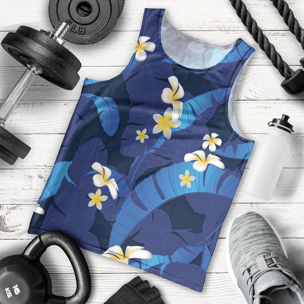 Teal Purple Banana Leaf Hawaii Men Tank Top Lau Maia Plumeria Tropical Summer Vibes