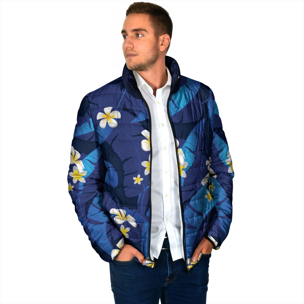 Teal Purple Banana Leaf Hawaii Padded Jacket Lau Maia Plumeria Tropical Summer Vibes