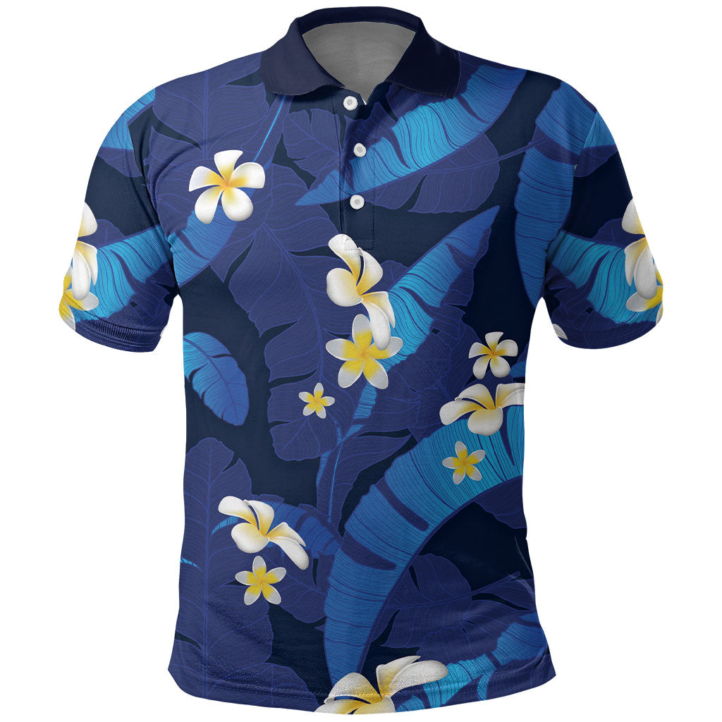Teal Purple Banana Leaf Hawaii Polo Shirt Lau Maia Plumeria Tropical Summer Vibes