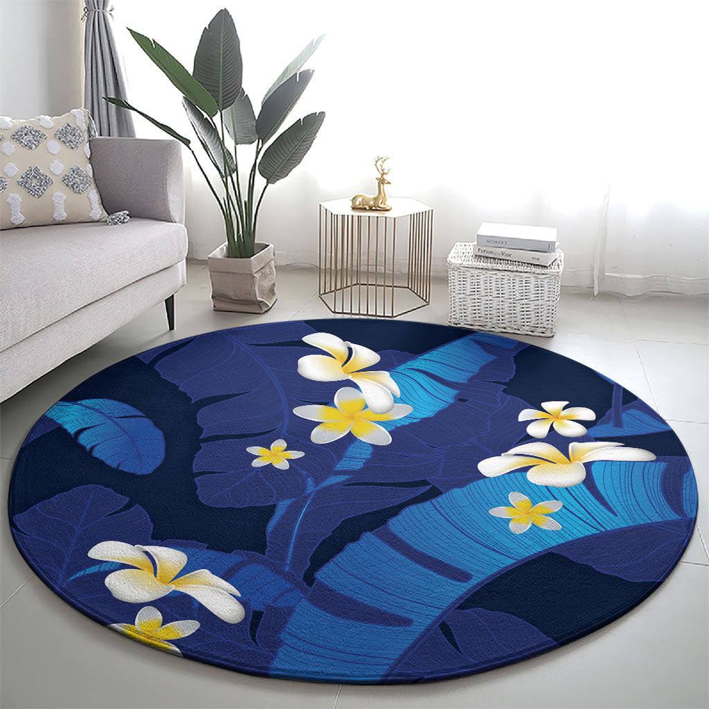 Teal Purple Banana Leaf Hawaii Round Carpet Lau Maia Plumeria Tropical Summer Vibes