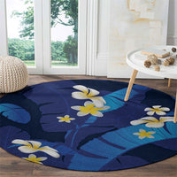 Teal Purple Banana Leaf Hawaii Round Carpet Lau Maia Plumeria Tropical Summer Vibes