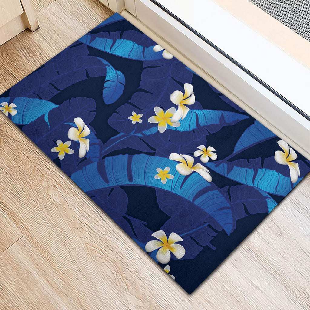 Teal Purple Banana Leaf Hawaii Rubber Doormat Lau Maia Plumeria Tropical Summer Vibes