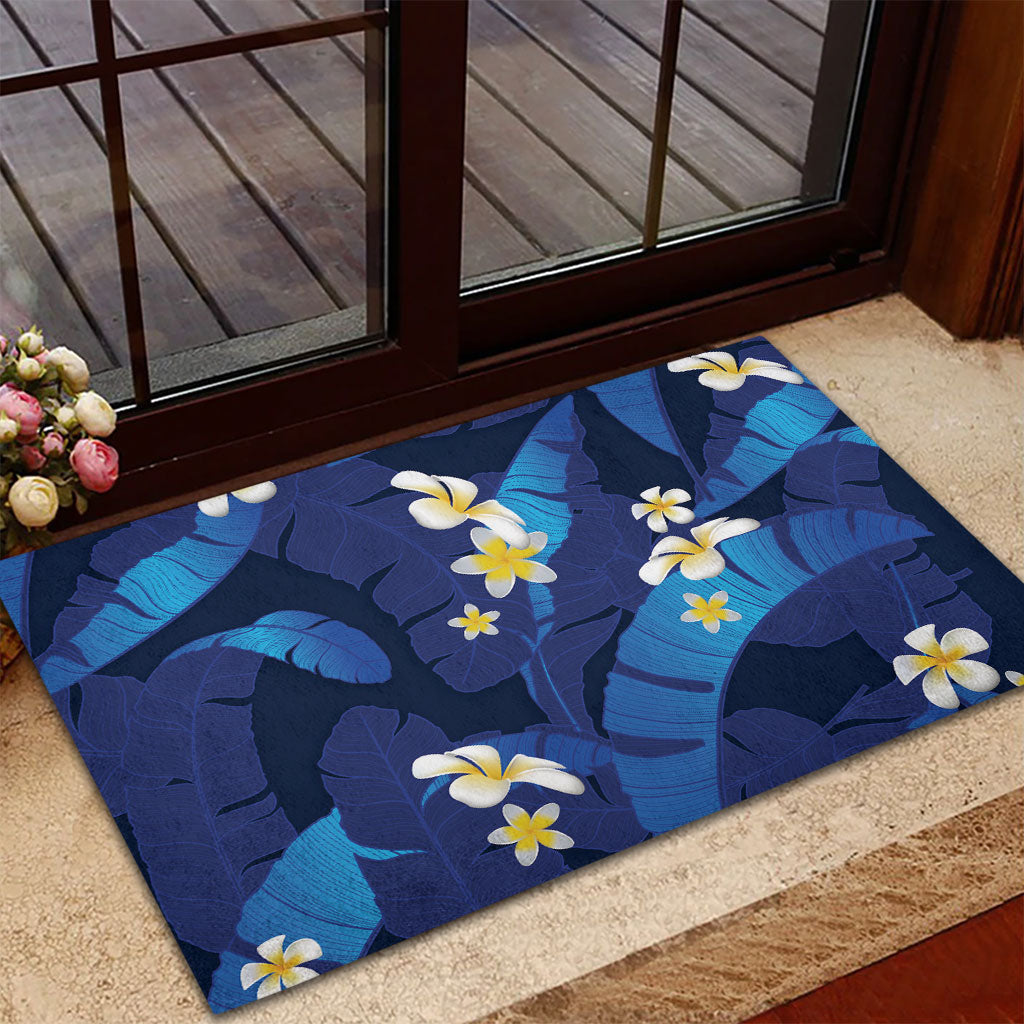 Teal Purple Banana Leaf Hawaii Rubber Doormat Lau Maia Plumeria Tropical Summer Vibes