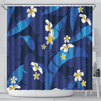 Teal Purple Banana Leaf Hawaii Shower Curtain Lau Maia Plumeria Tropical Summer Vibes