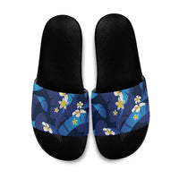 Teal Purple Banana Leaf Hawaii Slide Sandals Lau Maia Plumeria Tropical Summer Vibes LT14 Teal Purple - Polynesian Pride