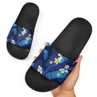 Teal Purple Banana Leaf Hawaii Slide Sandals Lau Maia Plumeria Tropical Summer Vibes LT14 - Polynesian Pride