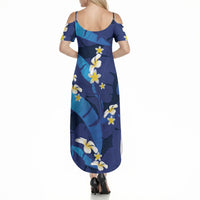 Teal Purple Banana Leaf Hawaii Summer Maxi Dress Lau Maia Plumeria Tropical Summer Vibes