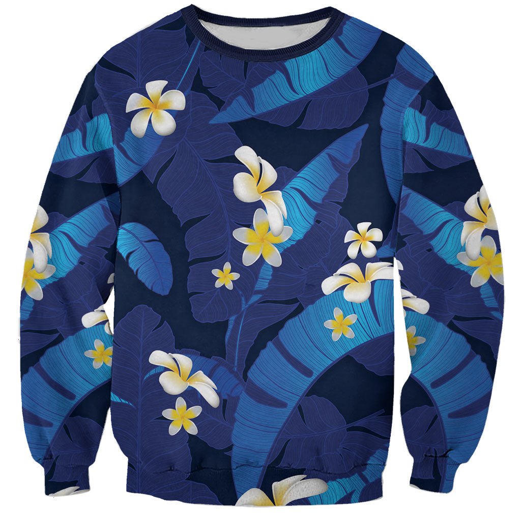 Teal Purple Banana Leaf Hawaii Sweatshirt Lau Maia Plumeria Tropical Summer Vibes LT14 Unisex Teal Purple - Polynesian Pride