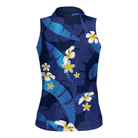 Teal Purple Banana Leaf Hawaii Women Sleeveless Polo Shirt Lau Maia Plumeria Tropical Summer Vibes LT14 - Polynesian Pride
