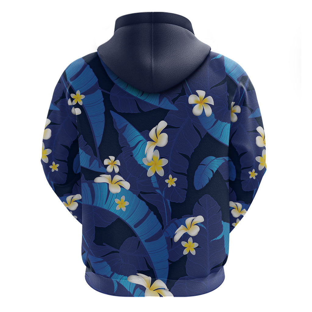 Teal Purple Banana Leaf Hawaii Zip Hoodie Lau Maia Plumeria Tropical Summer Vibes