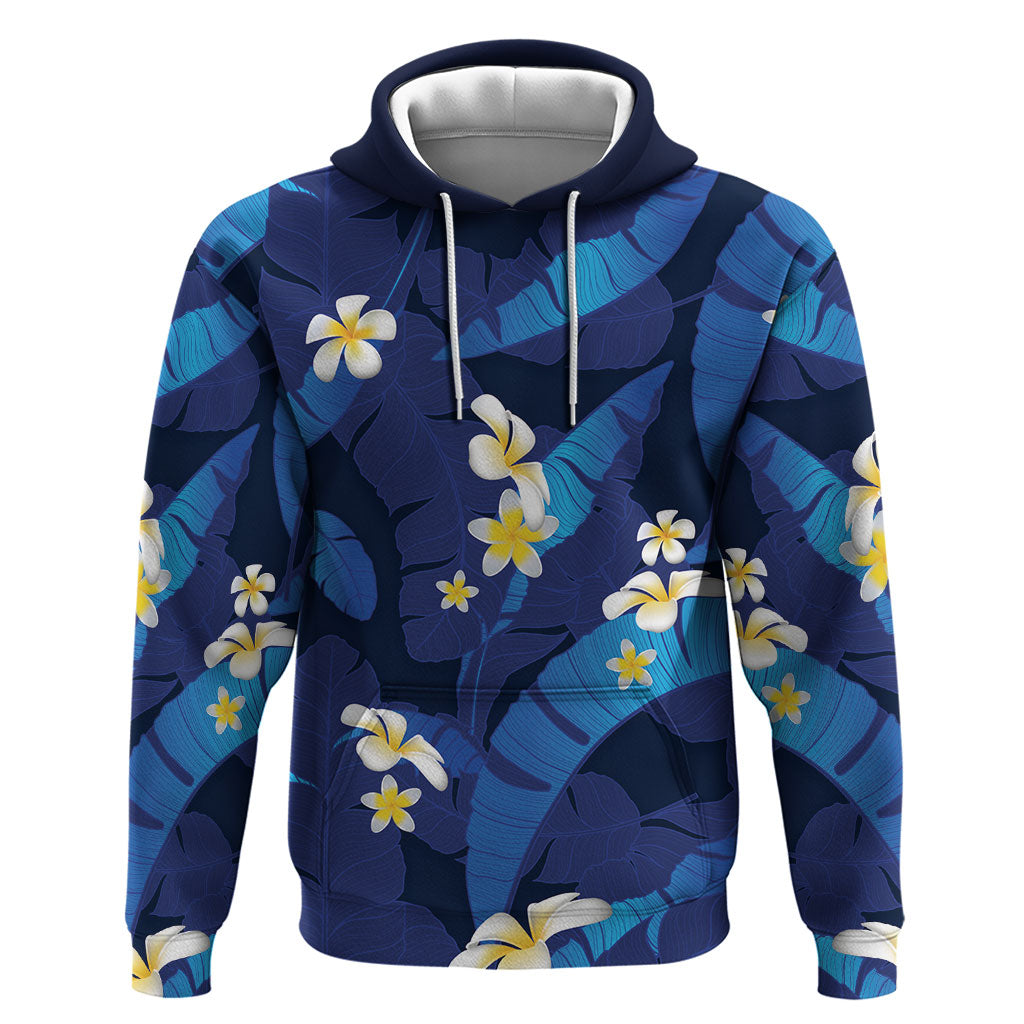 Teal Purple Banana Leaf Hawaii Zip Hoodie Lau Maia Plumeria Tropical Summer Vibes