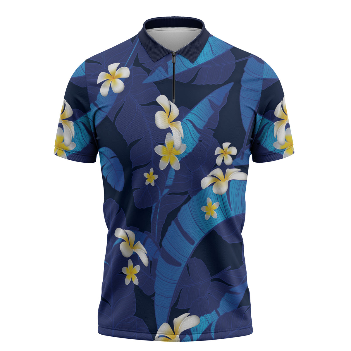 Teal Purple Banana Leaf Hawaii Zipper Polo Shirt Lau Maia Plumeria Tropical Summer Vibes LT14 Teal Purple - Polynesian Pride