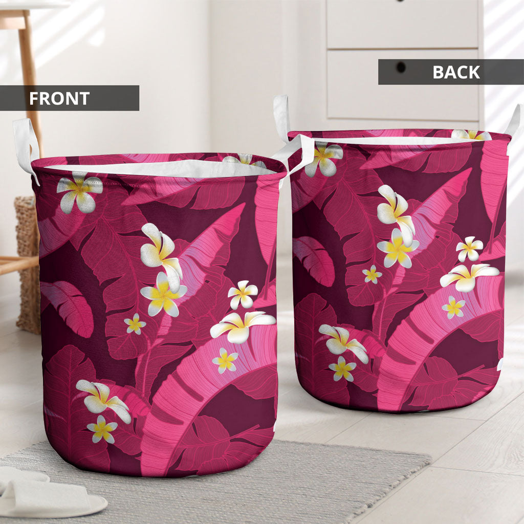 Pink Banana Leaf Hawaii Laundry Basket Lau Maia Plumeria Tropical Summer Vibes LT14 - Polynesian Pride