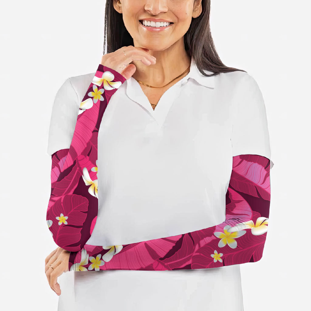Pink Banana Leaf Hawaii Arm Sleeves Lau Maia Plumeria Tropical Summer Vibes