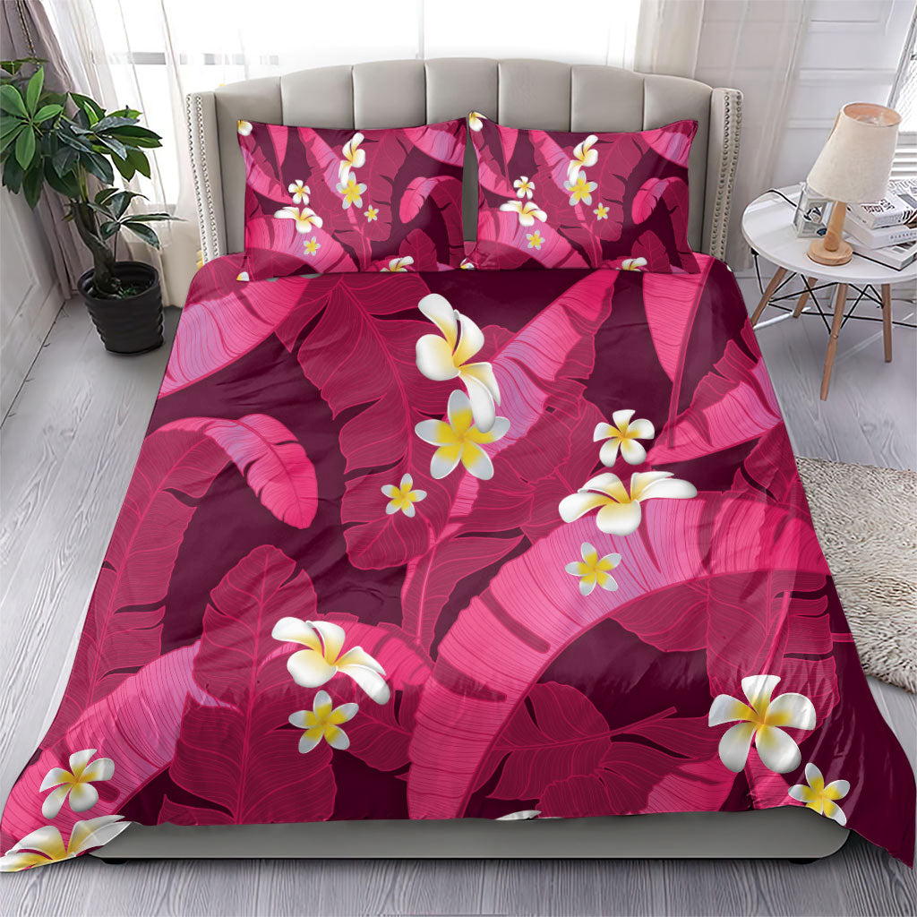 Pink Banana Leaf Hawaii Bedding Set Lau Maia Plumeria Tropical Summer Vibes
