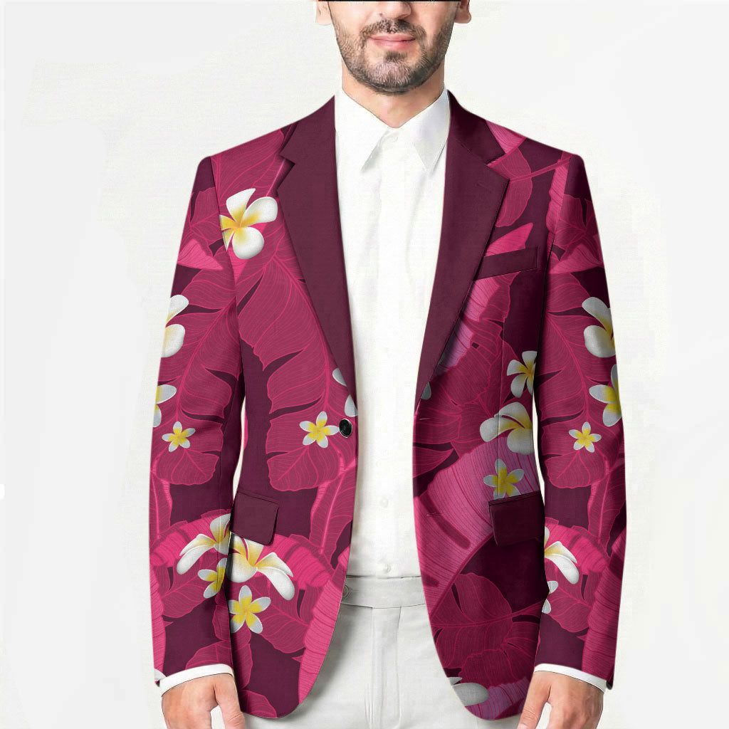 Pink Banana Leaf Hawaii Blazer Lau Maia Plumeria Tropical Summer Vibes