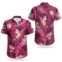 Pink Banana Leaf Hawaii Couples Matching Mermaid Dress and Hawaiian Shirt Lau Maia Plumeria Tropical Summer Vibes