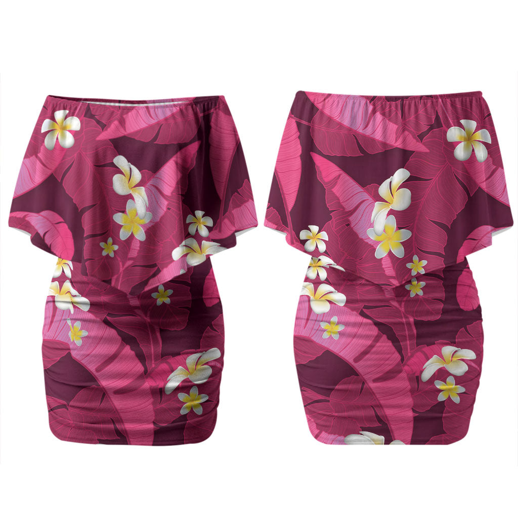 Pink Banana Leaf Hawaii Couples Matching Off Shoulder Short Dress and Hawaiian Shirt Lau Maia Plumeria Tropical Summer Vibes LT14 - Polynesian Pride