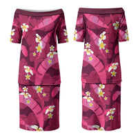 Pink Banana Leaf Hawaii Couples Matching Puletasi and Long Sleeve Button Shirt Lau Maia Plumeria Tropical Summer Vibes