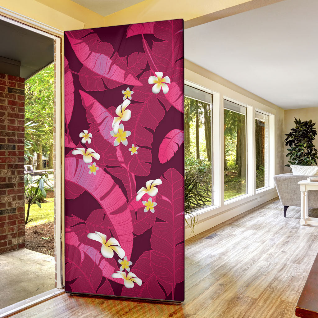 Pink Banana Leaf Hawaii Door Cover Lau Maia Plumeria Tropical Summer Vibes