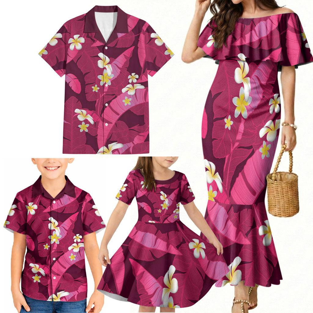 Pink Banana Leaf Hawaii Family Matching Mermaid Dress and Hawaiian Shirt Lau Maia Plumeria Tropical Summer Vibes LT14 - Polynesian Pride