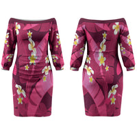 Pink Banana Leaf Hawaii Family Matching Off The Shoulder Long Sleeve Dress and Hawaiian Shirt Lau Maia Plumeria Tropical Summer Vibes LT14 Mom's Dress Pink - Polynesian Pride