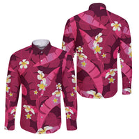Pink Banana Leaf Hawaii Family Matching Short Sleeve Bodycon Dress and Hawaiian Shirt Lau Maia Plumeria Tropical Summer Vibes LT14 Dad's Shirt - Long Sleeve Pink - Polynesian Pride