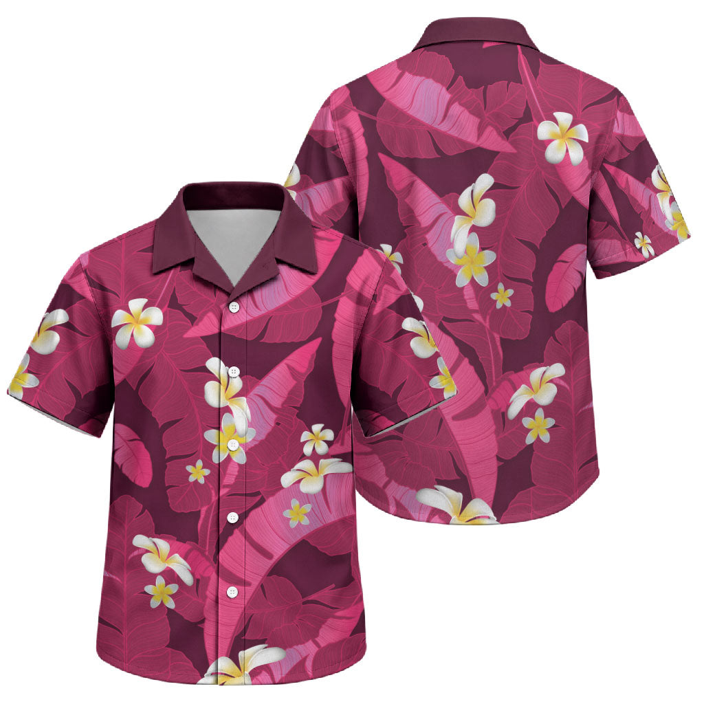 Pink Banana Leaf Hawaii Family Matching Short Sleeve Bodycon Dress and Hawaiian Shirt Lau Maia Plumeria Tropical Summer Vibes LT14 Son's Shirt Pink - Polynesian Pride