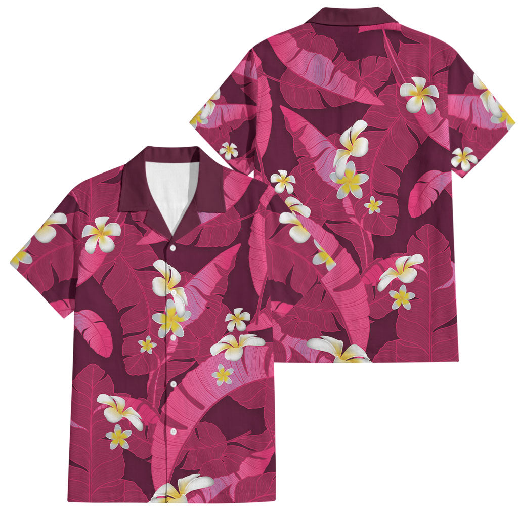 Pink Banana Leaf Hawaii Family Matching Tank Maxi Dress and Hawaiian Shirt Lau Maia Plumeria Tropical Summer Vibes